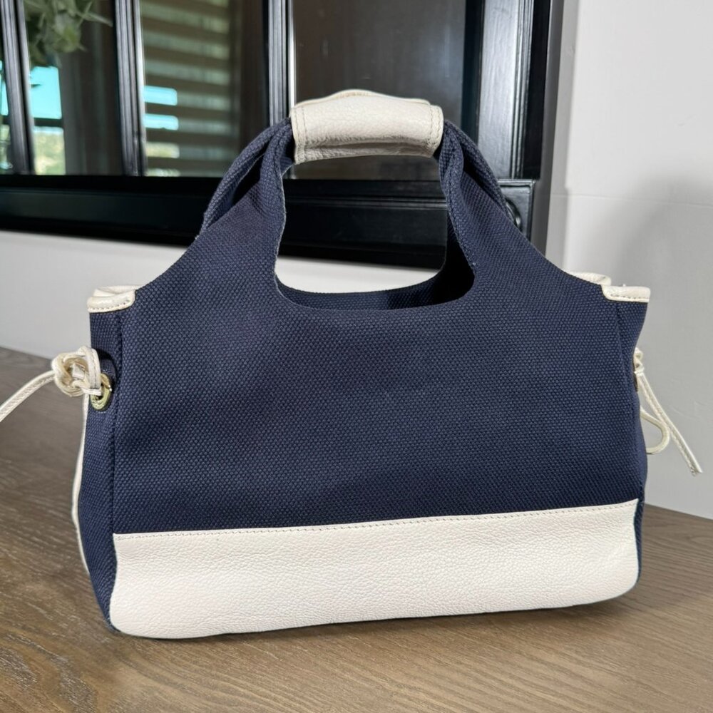 Kate Spade New York Navy Canvas & White Leather Trim Tote/Satche - Picture 2 of 9